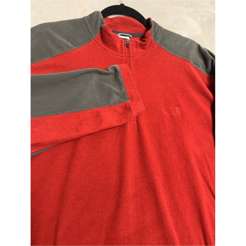 The North Face Men Quarter Zip Fleece Pullover Red Gray Tech Fleece Jacket